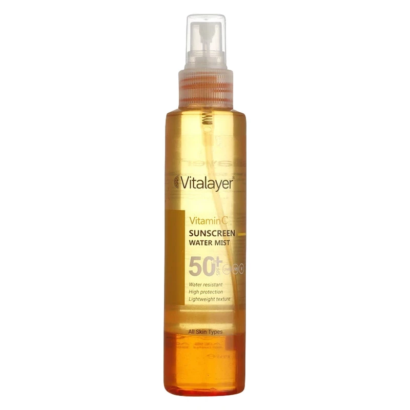 اسپری ضد آفتاب بی رنگ ویتالیر SPF 50 مدل Vitamine C ‌مناسب برای انواع پوست حجم 150 میلی‌لیتر