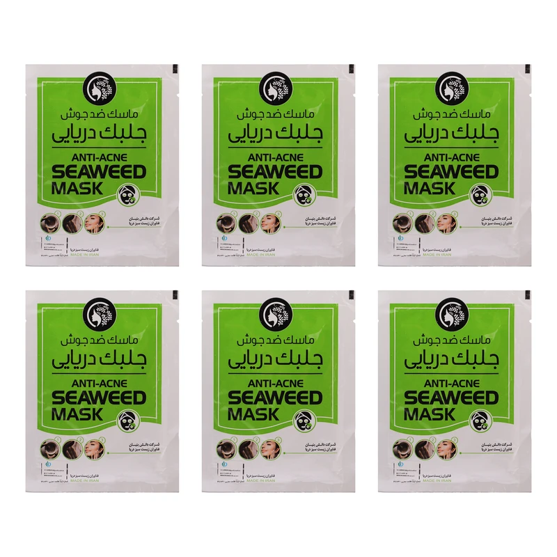 ماسک صورت ضد جوش جلبک دریایی دکتر عیدی آلگا مدل آلگا بسته 6 عددی همراه با 6 عدد چوب پخش ماسک