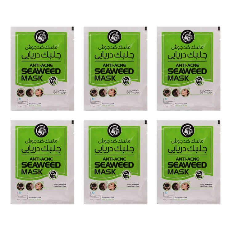 ماسک صورت ضد جوش جلبک دریایی دکتر عیدی آلگا مدل آلگا بسته 6 عددی همراه با 6 عدد چوب پخش ماسک