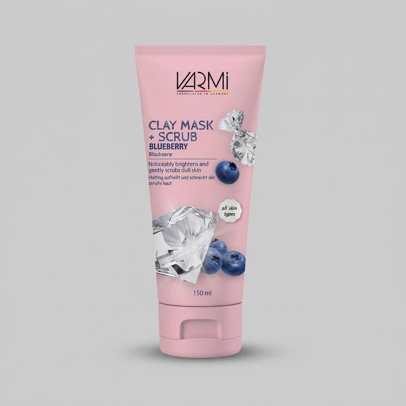 ماسک کرمی صورت و بدن وارمی مدل بلوبری 150 میلی‌لیتر با خاصیت آبرسانی، روشن‌کننده و پاکسازی عمقی منافذ، حاوی ویتامین C، کائولین و بنتونیت، مناسب انواع پوست و پوست‌های خشک